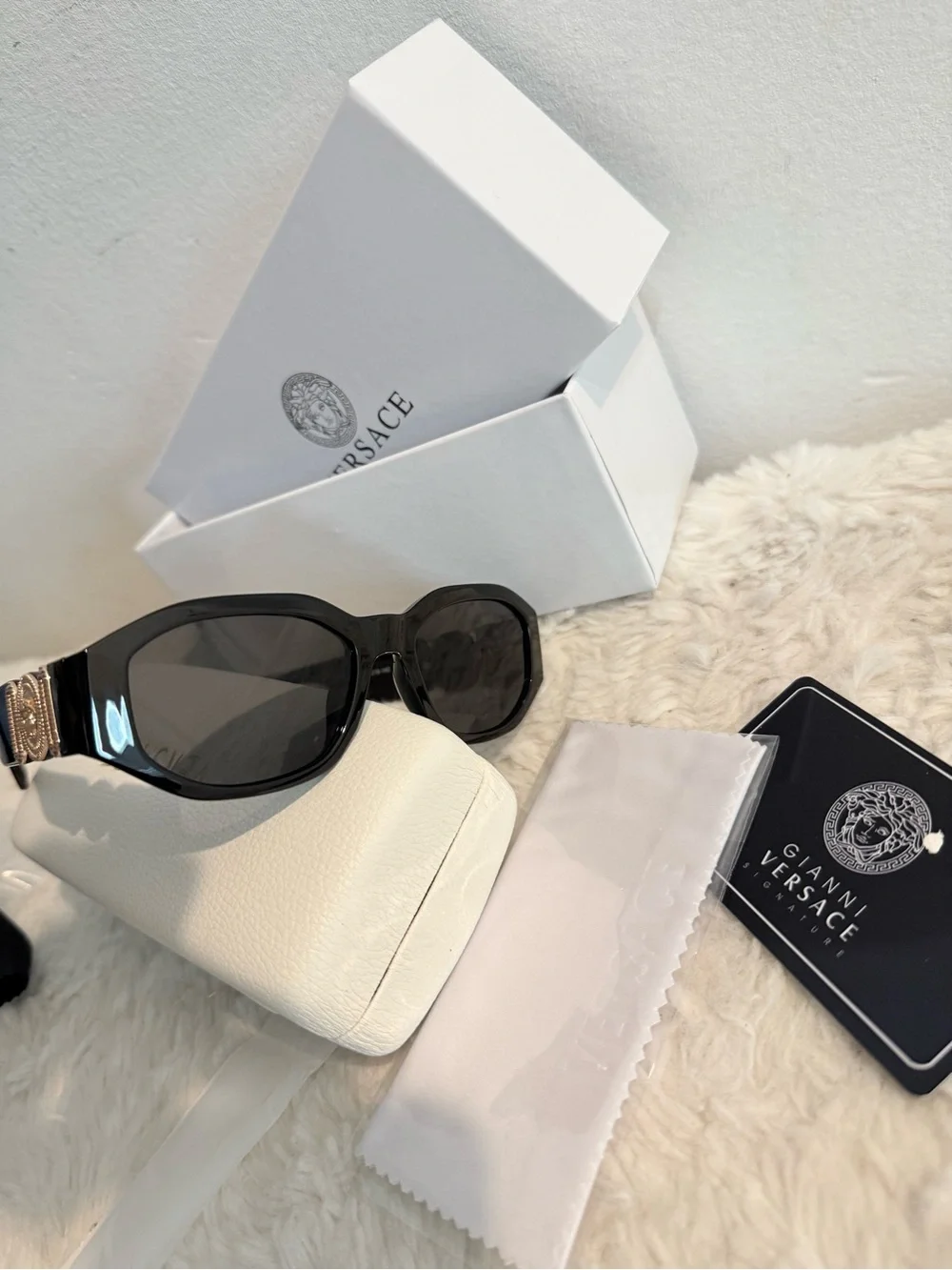 Versace Black Sunglasses with Gold Medallion Detail